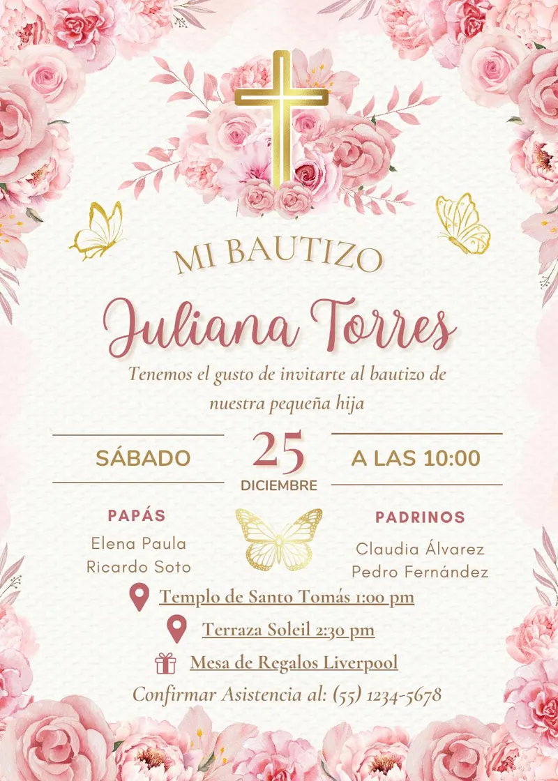 Demo de invitación digital Bautizo Niña - Bautizo
