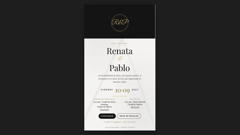 Demo de invitación digital Mármol - Boda PDF